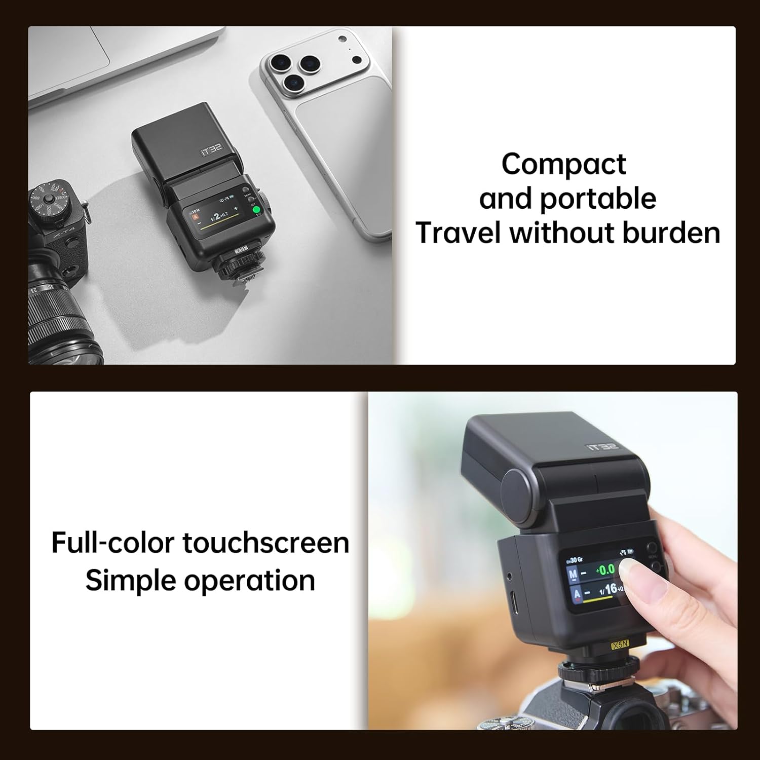Godox iT32 Camera Flash with X5-S Magnetic Base Compatible with Sony Cameras,Magnetic Hotshoe & Trigger 2-in-1, TTL&HSS 1/8000s, Colorful Touch Screen, LED Modeling Lamp, Built-in 2.4G Wireless