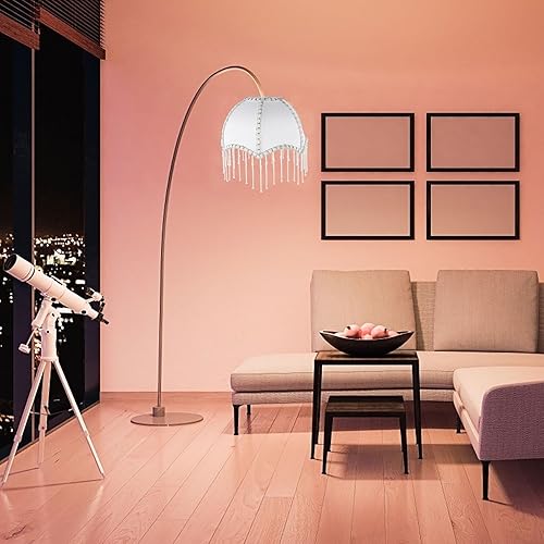 Vista 6 de Pantalla de lámpara de cúpula festoneada, encaje de tela de estilo europeo vintage con cuentas, blanco, tamaños grandes y pequeños, Q5704YVY9Y10AV1W