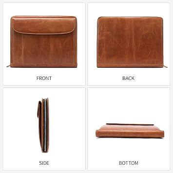 Genuine Leather Portfolio for Men Women Zipper Business Resume Padfolio Organizer Binder A4 Meeting Folder13 inch brown