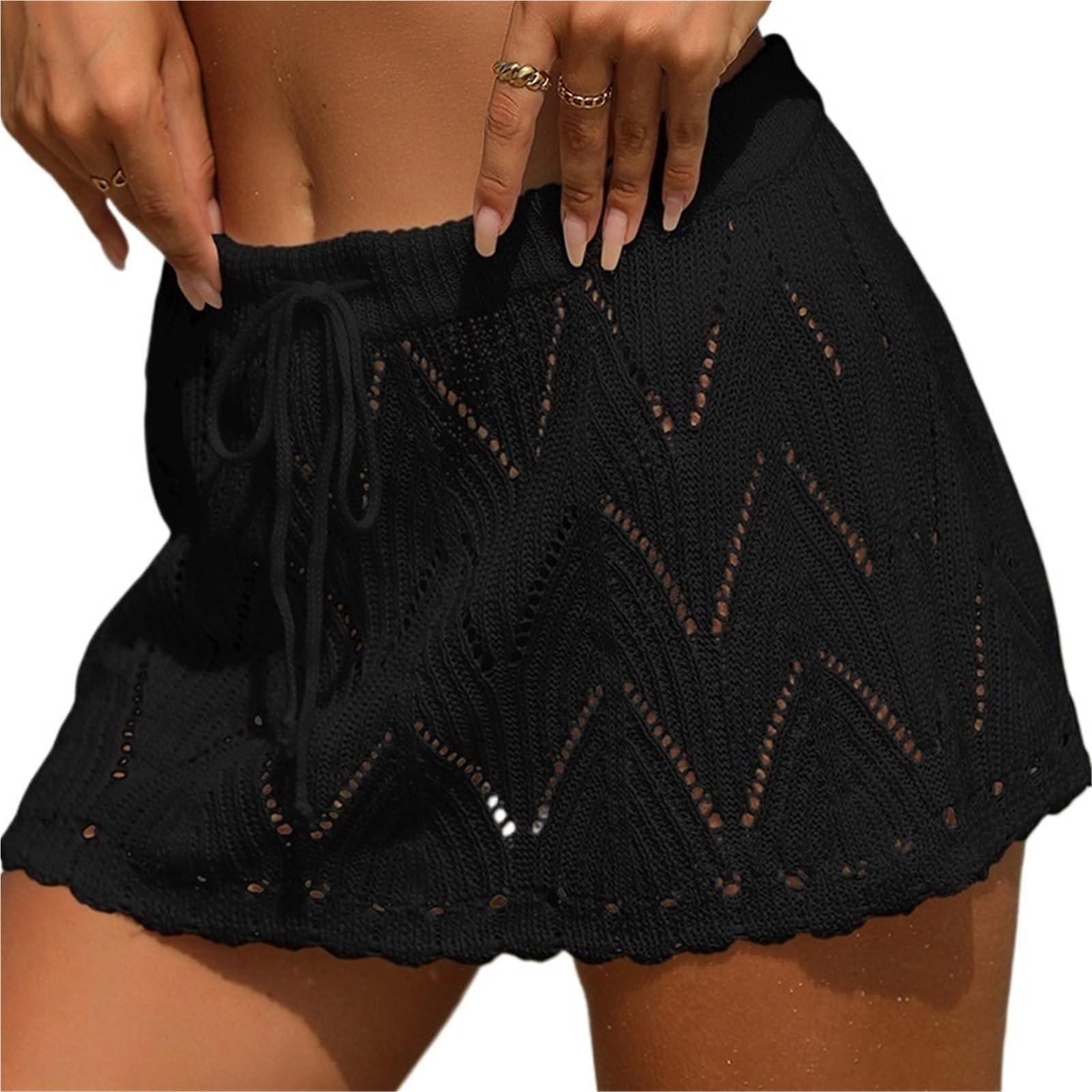 Damen Strand Bikini Cover Up Röcke Sommer Häkeln Kordelzug Hohe Taille Strickröcke Beachwear for Meer Für Urlaub