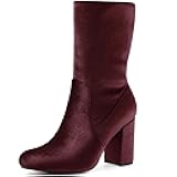 Women's Velvet Round Toe Block Heels Foldable Mid Calf Boots