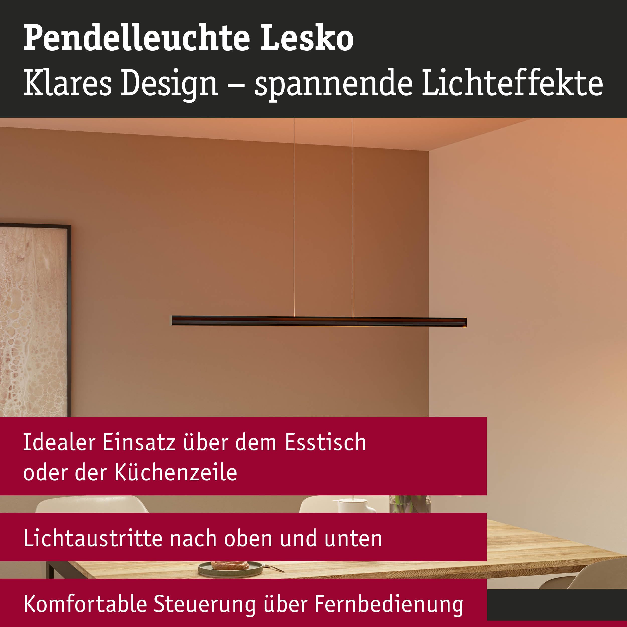 Paulmann 78477 LED Pendelleuchte Lesko RGBW+ dimmbar 2300lm / 370lm 19W / 3W Schwarz matt