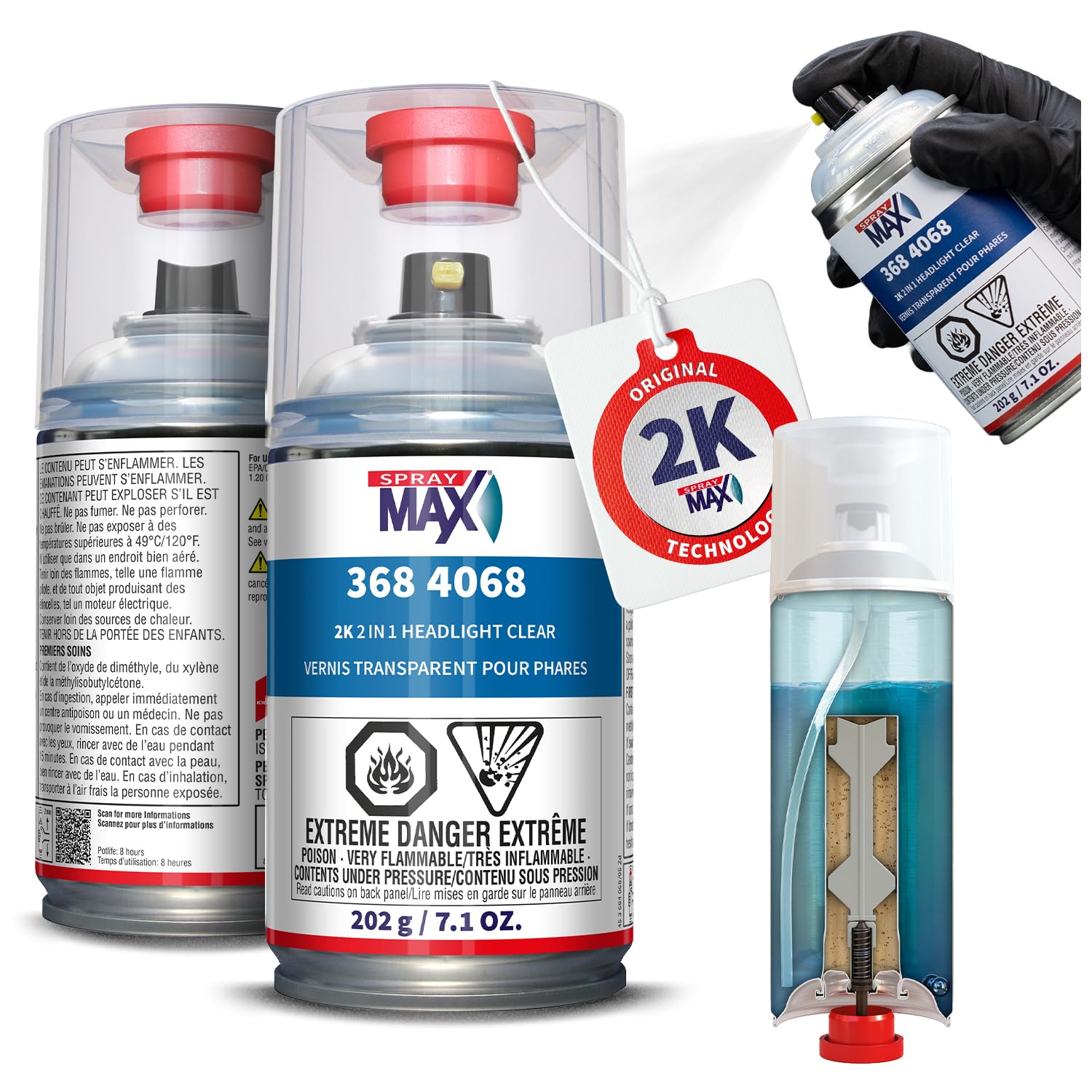 SprayMax 2K 2in1 Headlight Clear Coat | Professional Headlight Restoration Spray & UV Coating Protection | Fixes Scratches, Yellowing & Foggy Headlights | Crystal Clear & Durable Finish | 7.1 oz