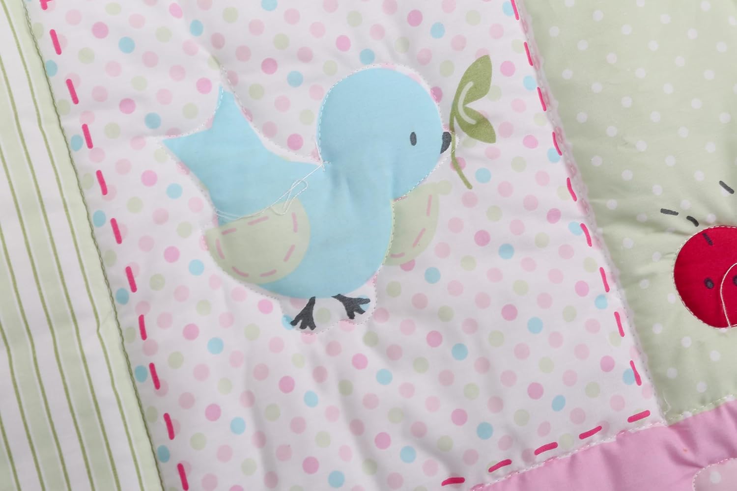 Pink Floral Ladybird Nursery Crib Bedding Set for Baby Girl 28 in x 52 in