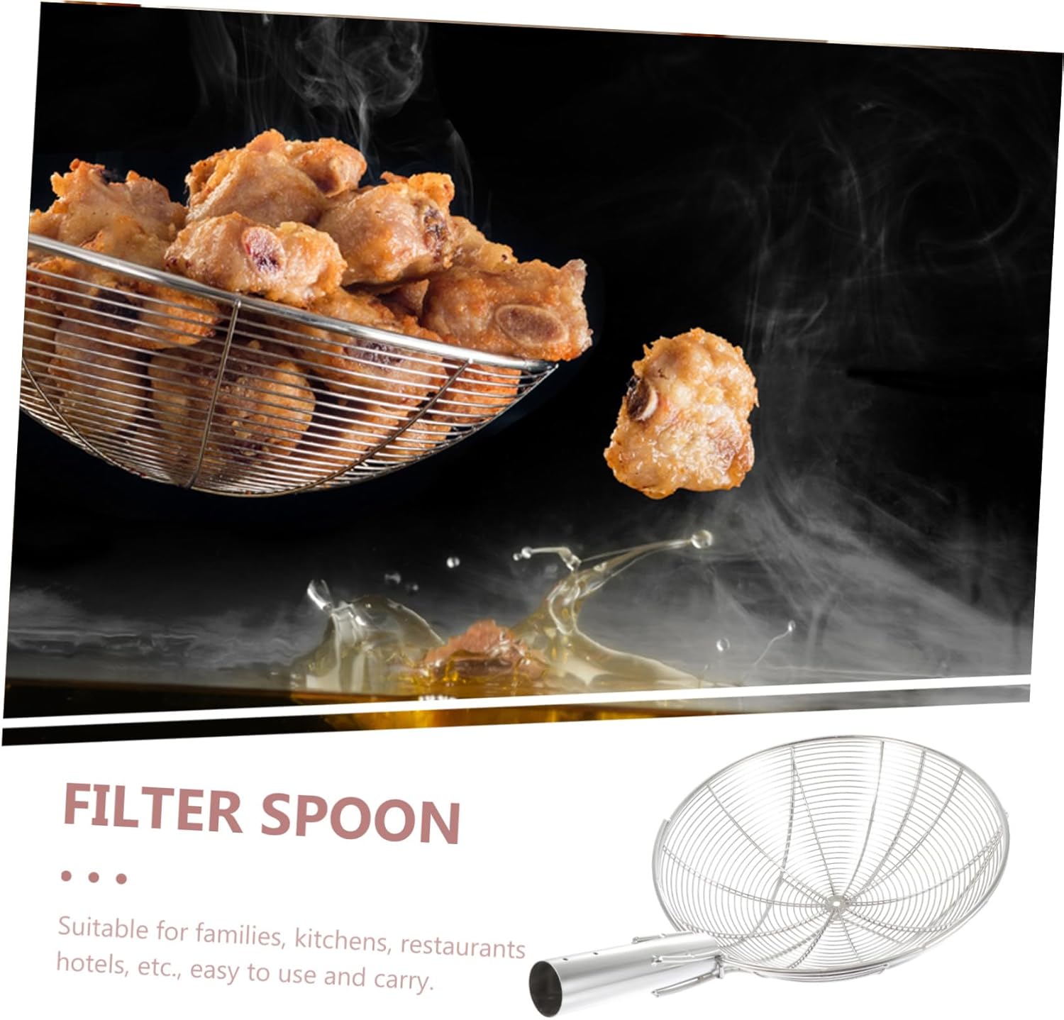 Stainless Steel Kitchen Strainer Spoon with Reinforced Wire Food Colander for Quick Water and Oil Separation Hold Noodle Colander for Home Restaurants Snack Bars