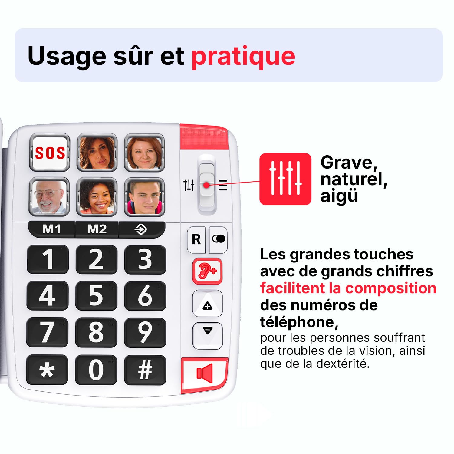 SWISSVOICE Xtra 1110 Téléphone Fixe Filaire Larges Touches Compatible Aides Auditives Blanc