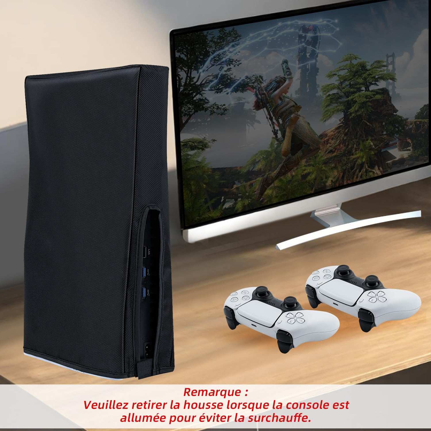 Mcbazel Housse PS5 Slim PS5 Slim Dust Cover Anti-Scratch Housse de Protection Anti-Poussière pour PlayStation 5 Slim Digital/Disc Game Console-Noir