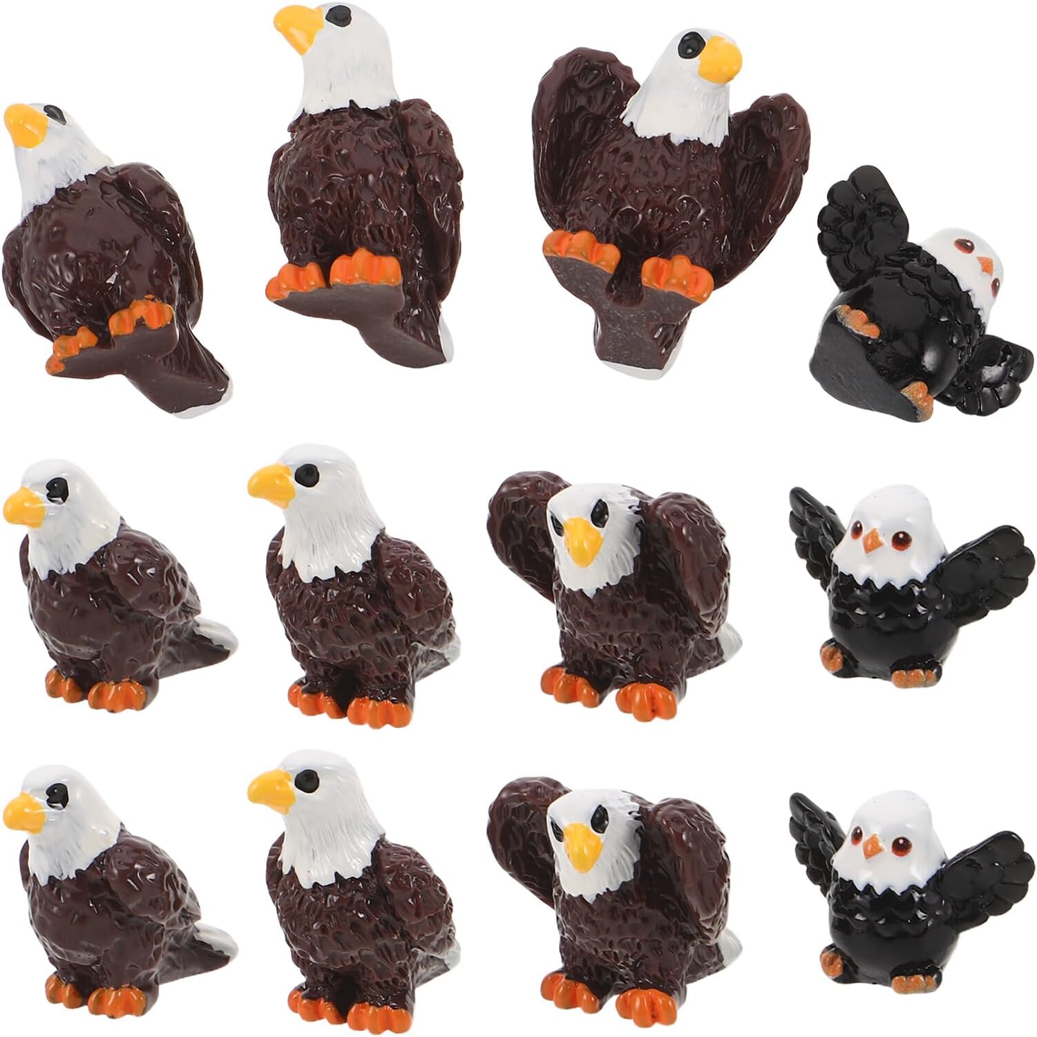Homoyoyo 16pcs Miniature Eagle Resin Figurines Set, Small Patriotic Bird Statues for Fairy Garden, Tiny Animal Resin Figures Decoration for Indoor Outdoor Lawn