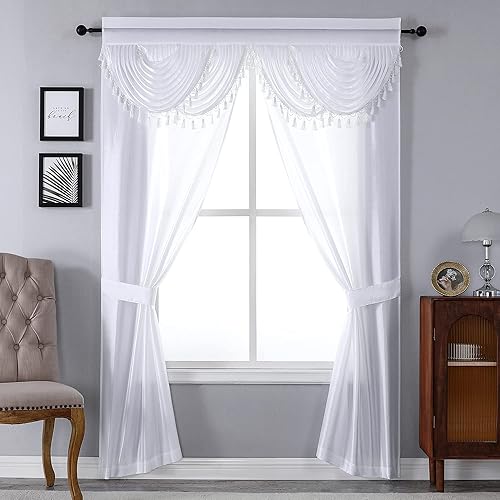 Regal Home Collections Amore Cortinas - Juego de cortinas de ventana de 5 piezas paneles de 54 pulgadas de ancho x 84 pulgadas de largo con cenefa Regal Home Collections Amore Cortinas - Juego de cortinas de ventana de 5 piezas paneles de 54 pulgadas de ancho x 84 pulgadas de largo con cenefa