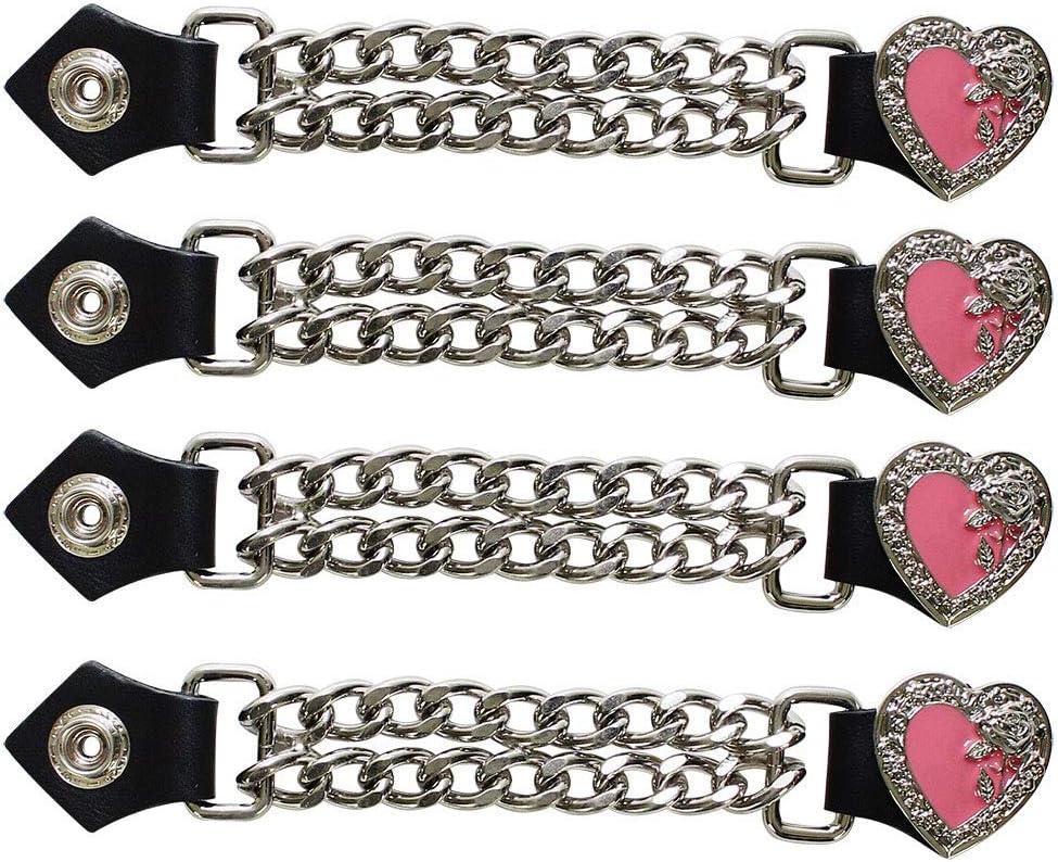 4 Pcs Per Set Women Chrome Deluxe Heart Rose Double Diamond Cut Chrome Chain Vest Extender (Pink)