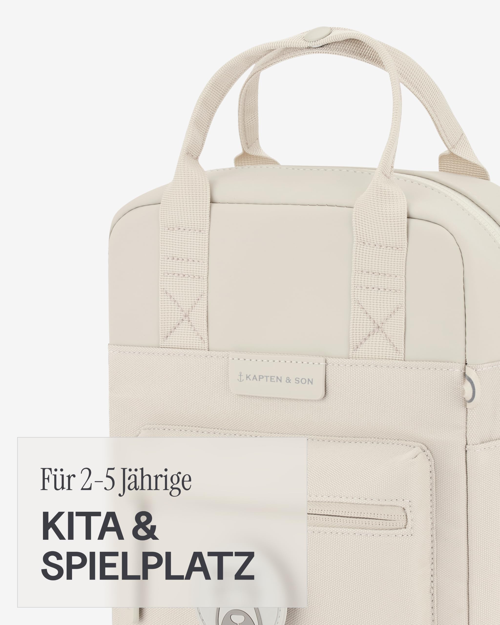 Kapten & Son Rucksack Bergen Kids Sandstone | Kinderrucksack Beige für Kita & Freizeit (4,5 L Volumen; DIN A5) | austauschbare Patches, reflektierende Details, Brustgurt | Jungen & Mädchen (2-5 Jahre)