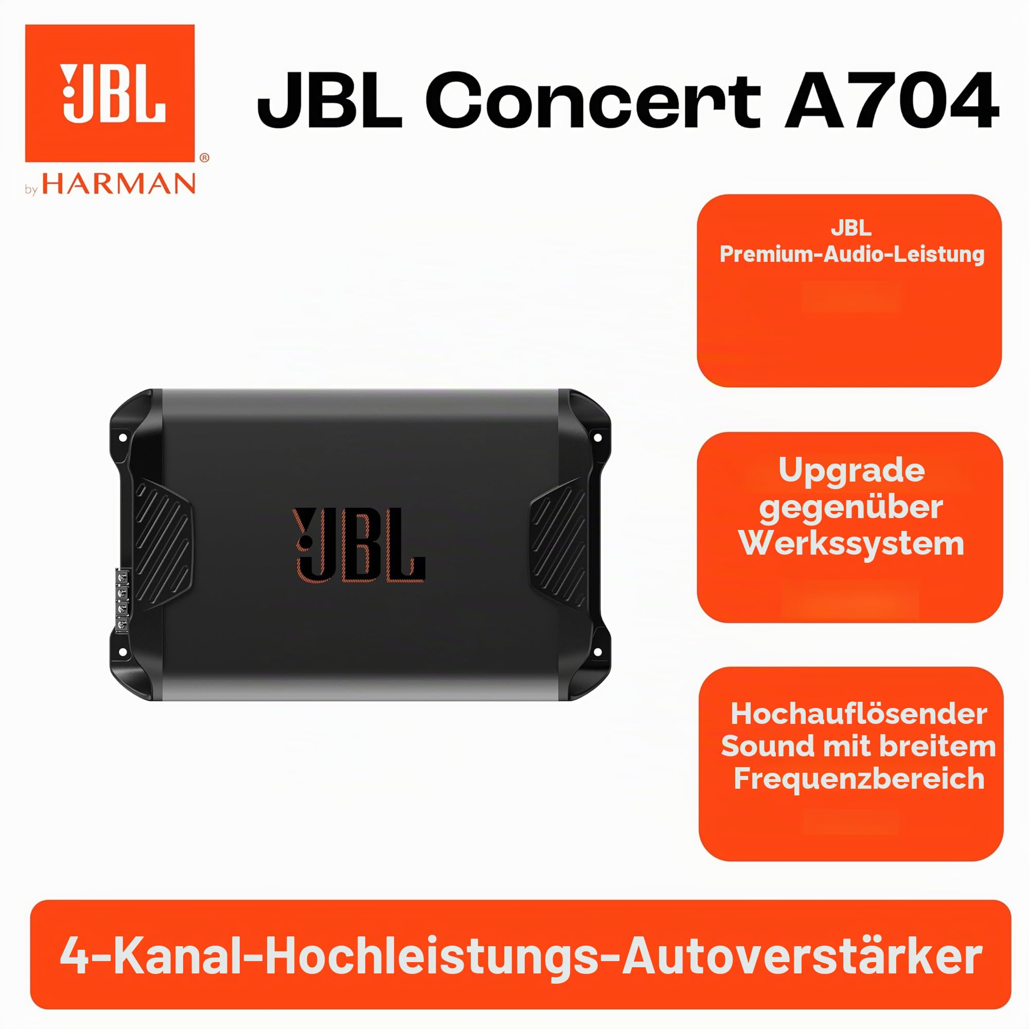 JBL Club A754 4-Kanal Endstufe Auto von Harman Kardon - KFZ Autoradio Verstärker - 4 x 75 Watt oder 2 x 200 Watt für 2 oder 4 Auto Lautsprecher