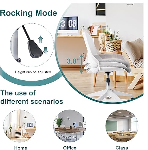 Miniatura 5 de CLATINA Silla de escritorio plegable contorneada para oficina con respaldo moderno, giratorio, con ruedas, ajustable, color blancogris (paquete de 2)