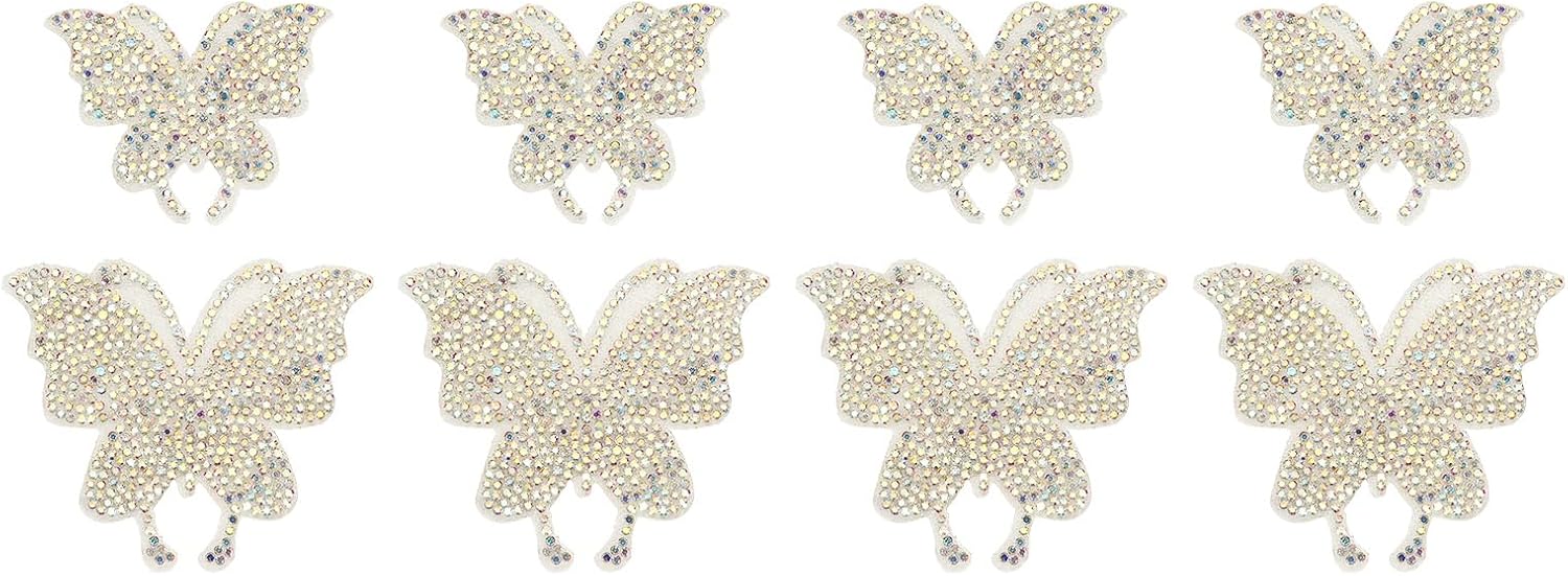 PATIKIL 8Pcs Butterfly Car Decals for Women, 2 Size Rhinestone Crystal Car Sticker Self Adhesive Glitter Sticker Decoration for Bumper Window Laptops Luggage, Ab Color
