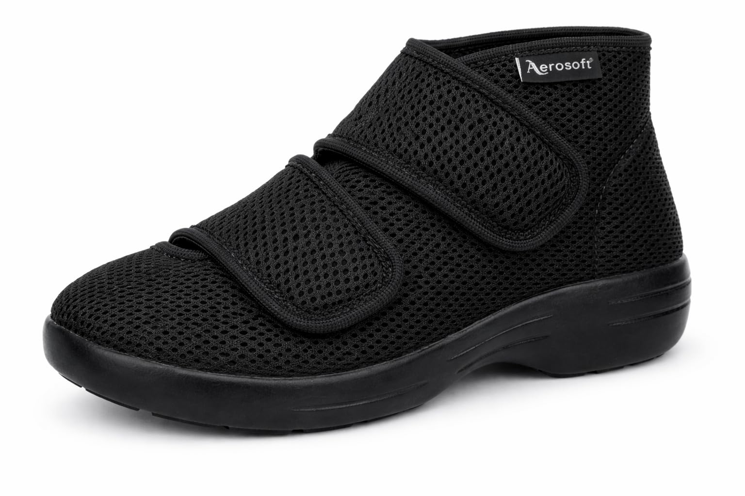 Aerosoft Reha-Stiefel Stretch 21 für Damen und Herren mit Klettverschluss | Weit öffnender, leichter Klett-Hausschuh mit Stretchmaterial, atmungsaktiv, weicher Dämpfung und rutschhemmender Sohle.