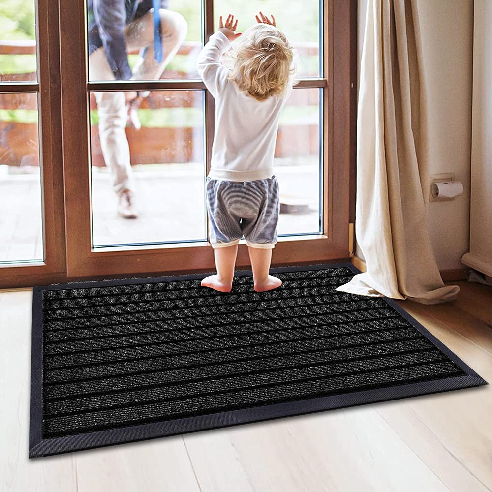 Waterproof Rubber Door Mat Outdoor - PVC Non Slip Backed Washable Dirt Grabber Mat Dog Muddy Paws Carpet Runner Rug for Kitchen Front or Back Door (Black, 40 x 60 cm (1 ft 4 in x 2 ft)) โ image 1