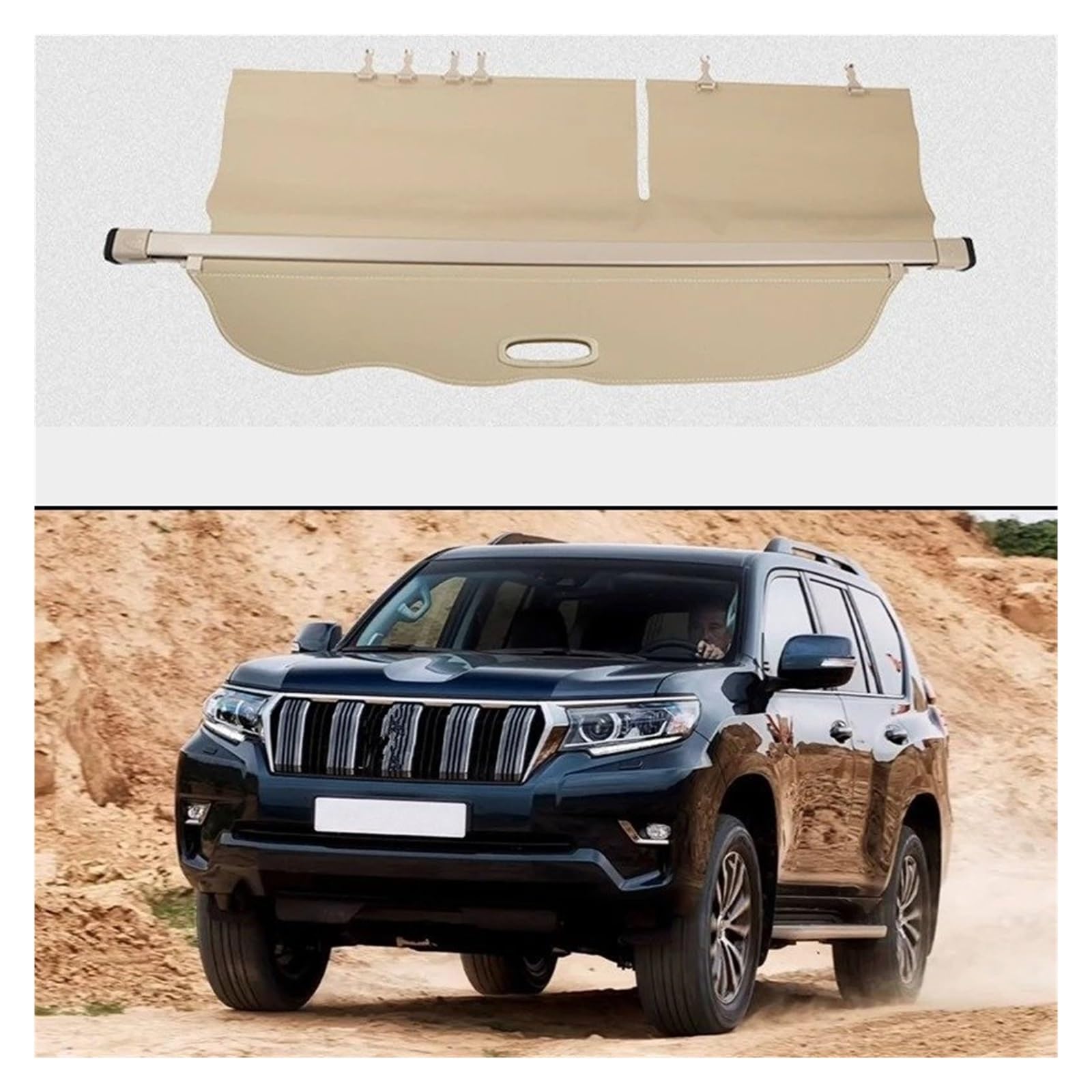 Cortina para Toyota para Land para Cruiser para Prado FJ150 LC150 150 2010-2021 Cubierta Carga Maletero Escudo Seguridad Equipaje Trasero Cortina Partición Cubierta De Carga(Negro)