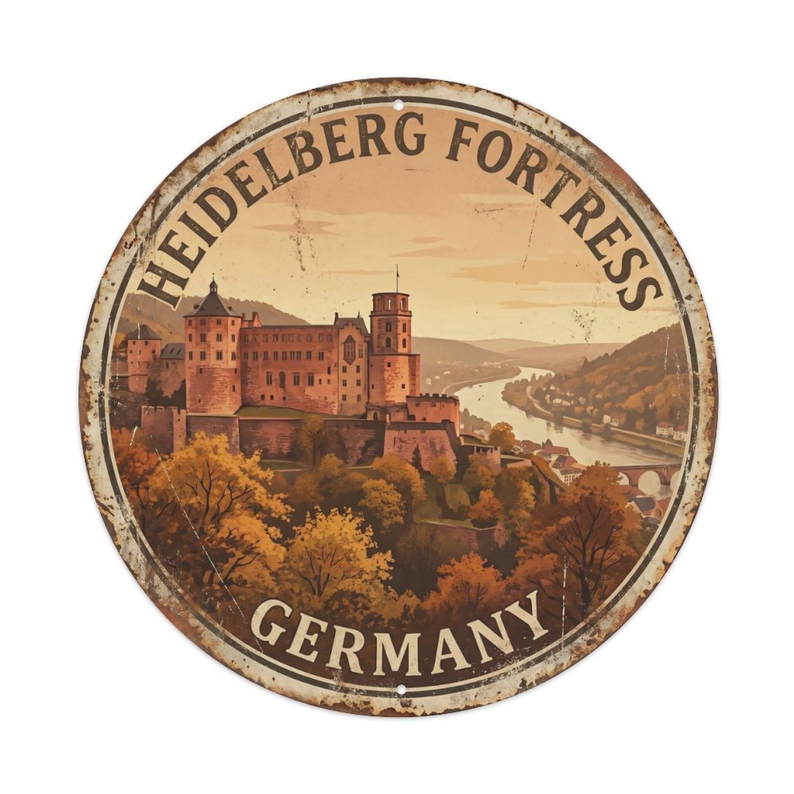 Vintage Travel Heidelberg Fortress Germany Metal Tin Sign