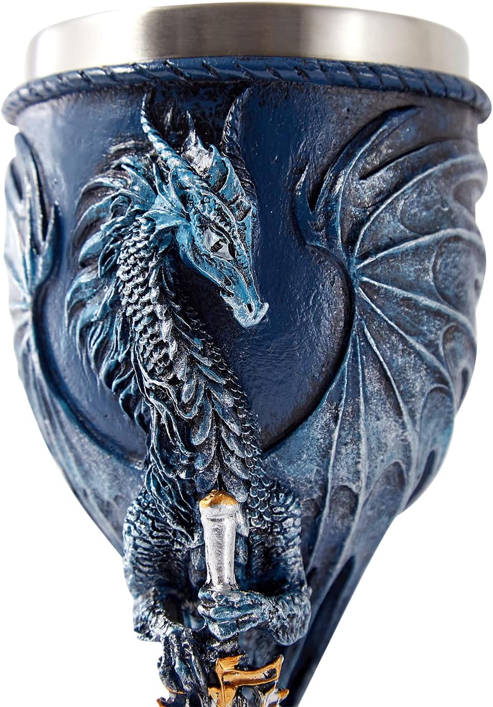 Blue Dragon Goblet Stainless Steel Dungeons and Dragons Gift Chalice Wine Goblet 7 oz. (Blue Sword Dragon)