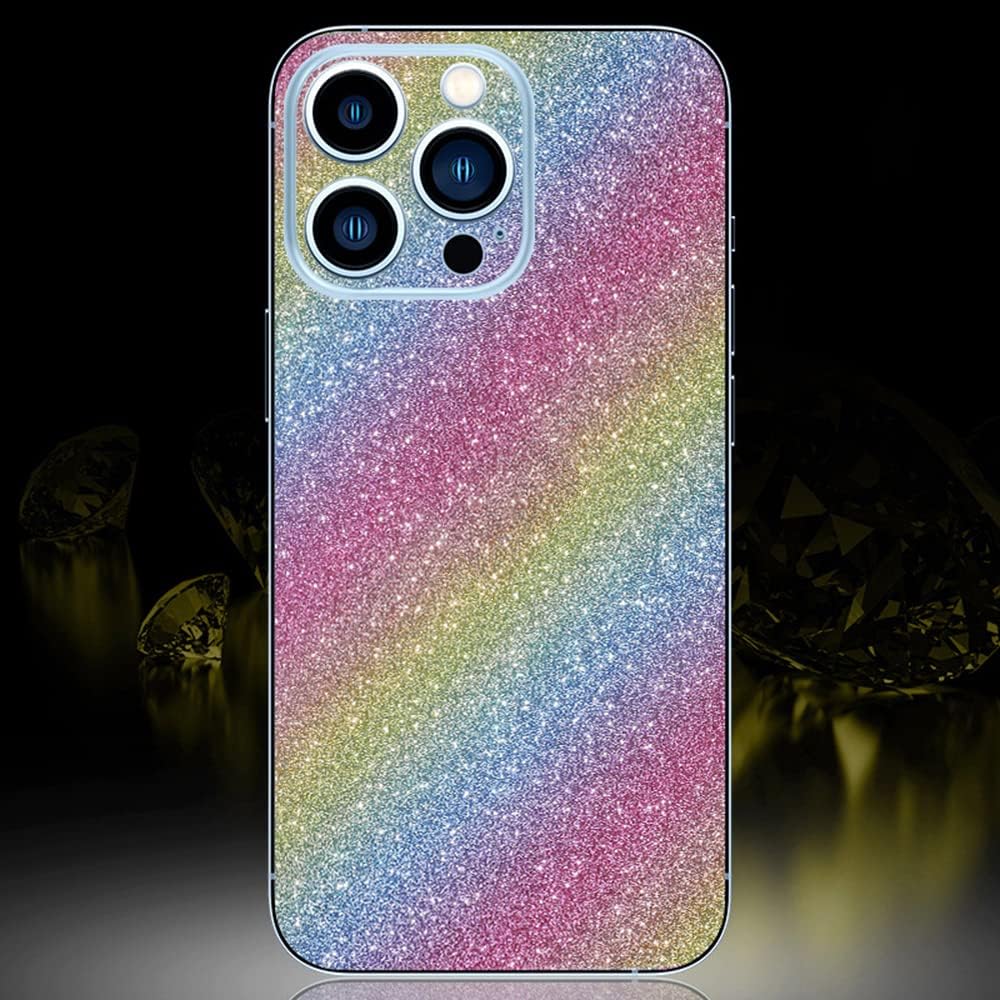Compatible with iPhone 16 Pro Max Bling Glitter Sticker Skin Wraps Shiny Sparkle Cute for Women Girls Girly Luxury Sticker 2 Pack Rainbow image 2