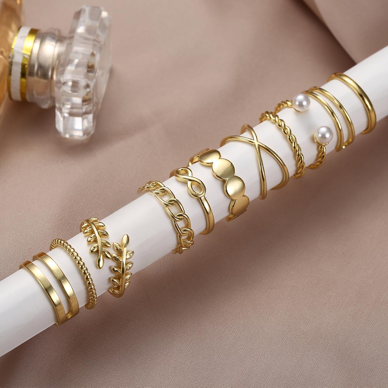 IRONBOX 12 Pcs Adjustable Knuckle Rings for Women 14K Gold Plated Stacking Rings Pack Wave Star Moon Dainty Thumb Open Rings Set - Image 5