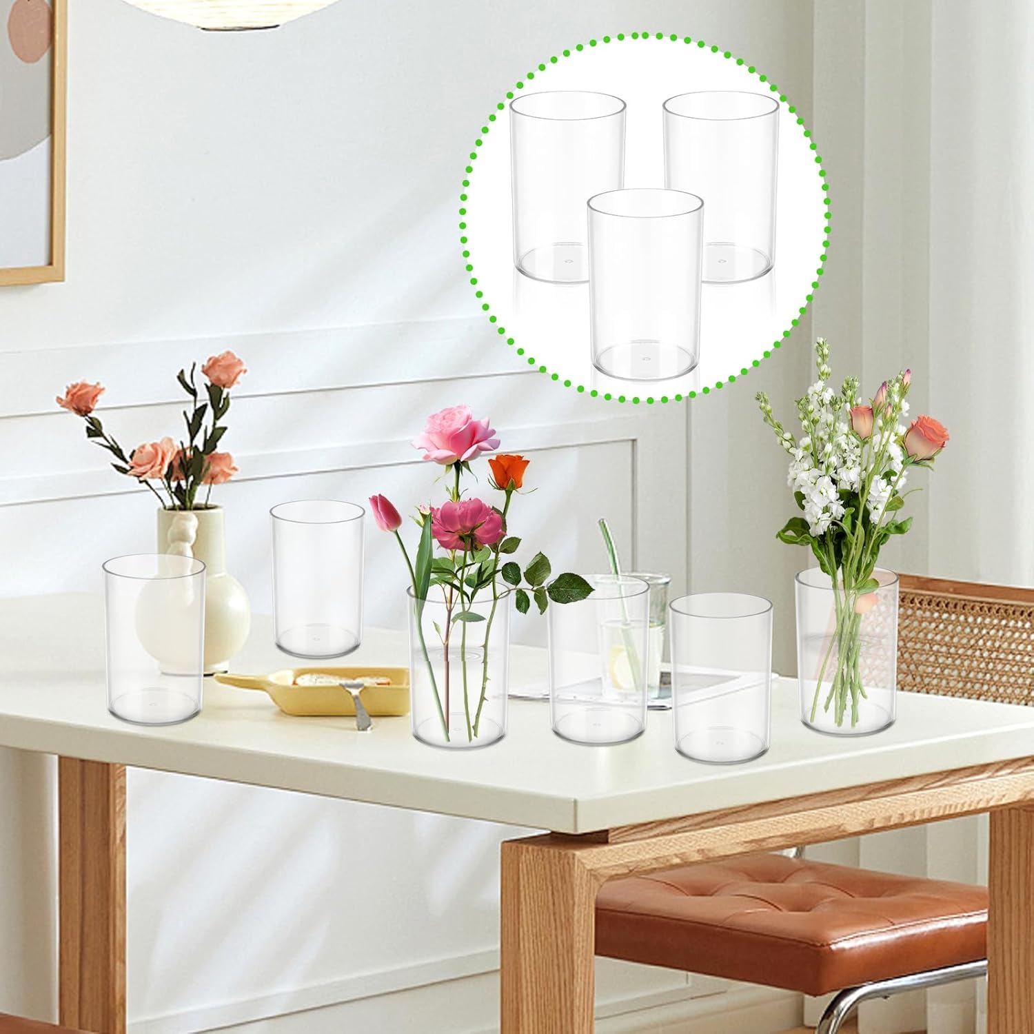 30 vasi cilindrici in plastica da 10 cm, in acrilico, piccoli contenitori trasparenti per fiori, portacandele rotondi e larghi, centrotavola per casa, ufficio, decorazione per matrimoni