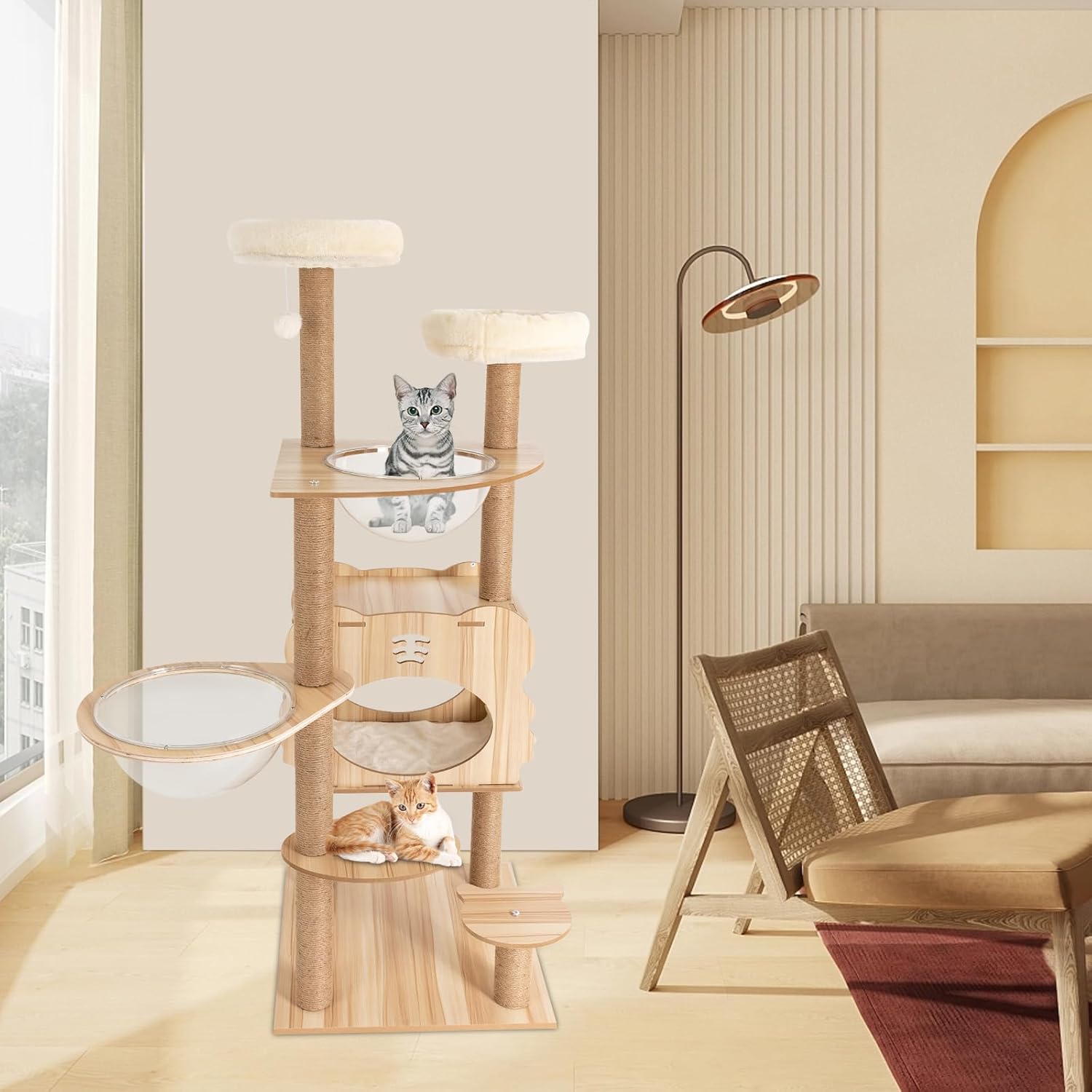 Modern Cat Tree, 54-Inch Modern Cat Trees with Multi-Level Platforms, Sisal Scratching Posts, Multi-Level Cat Condo for Large Cat, Brown