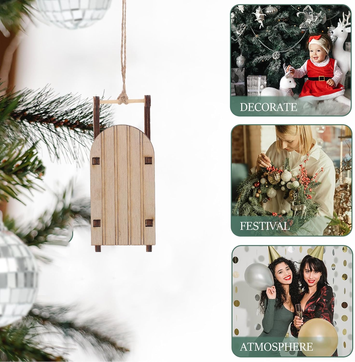Cabilock 20pcs Christmas Sleigh Miniature Wooden Sleighs Model Mini Sled Ornaments DIY Crafts Tabletop Christmas Tree Hanging Decorations