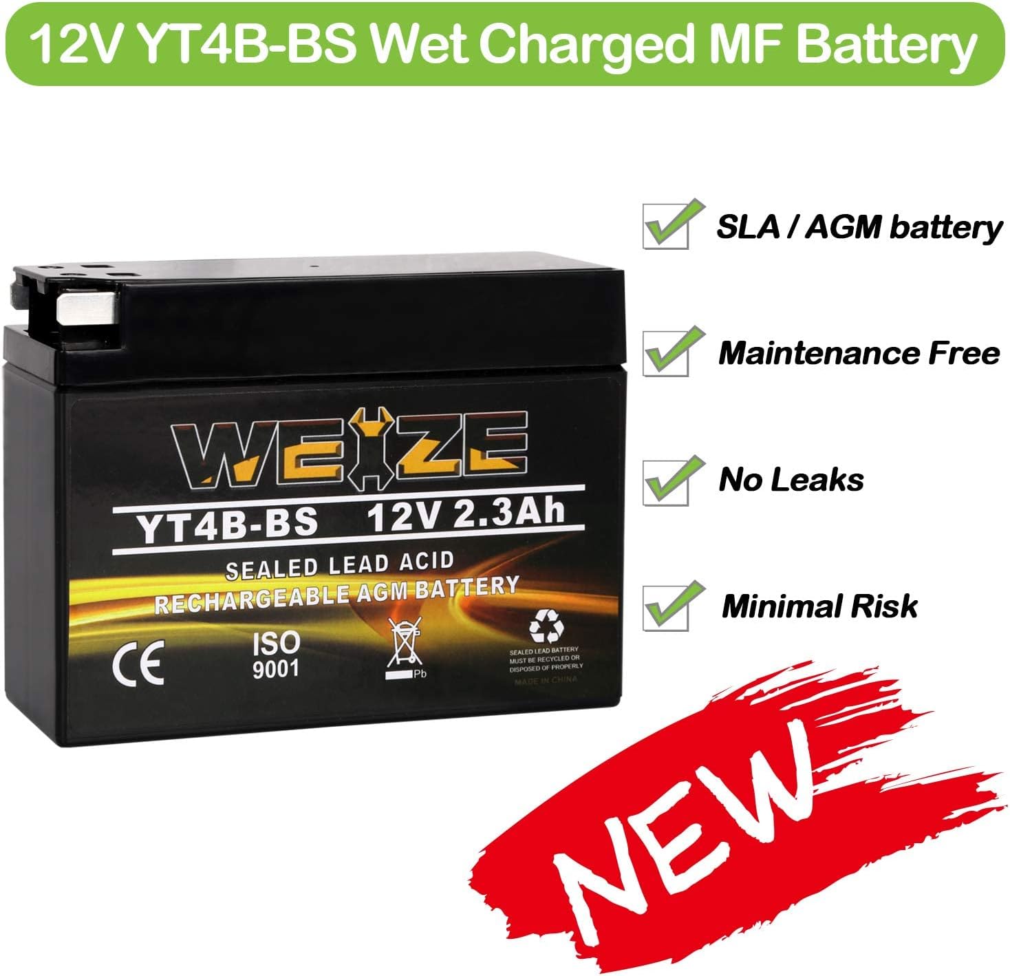 Weize YT4B - BS High Performance - Maintenance Free - Sealed AGM YT4B BS Motorcycle Battery For Suzuki DR-Z70 Yamaha SR400