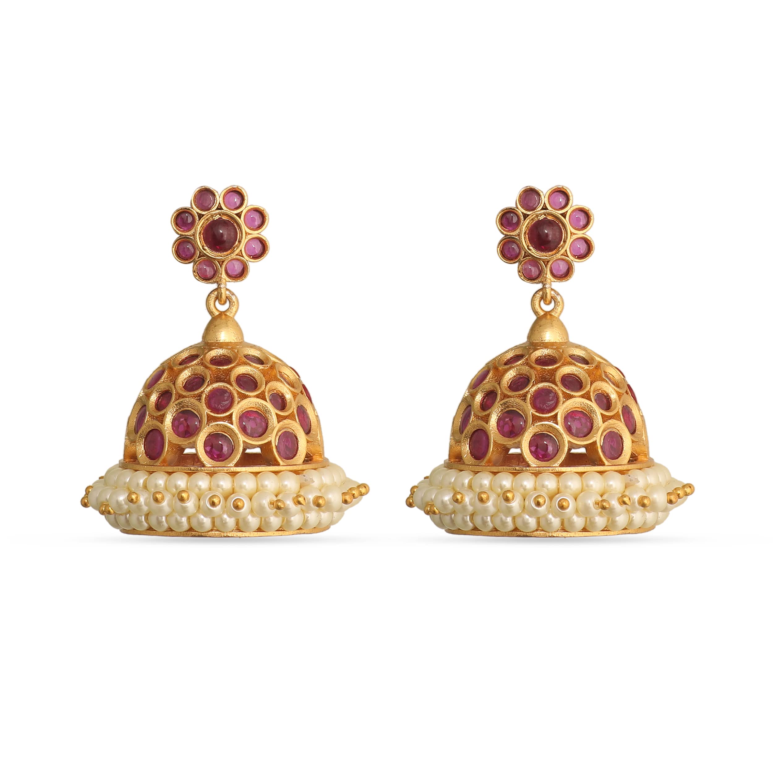 TARINIKA Antique Gold-Plated Indian Jhumka Earring for Women Brass CZ Temple Design Desi Dangle Jewelry Wedding Jewelry Ethnic Occasion Gift for Her