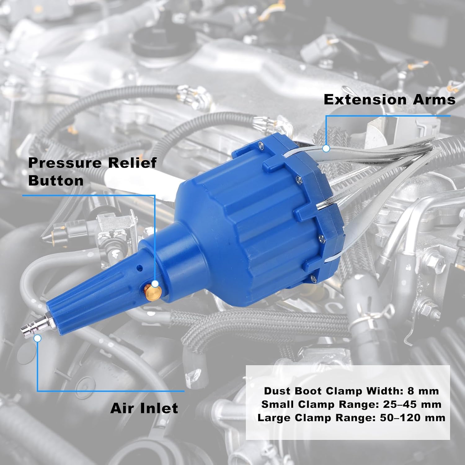 Pneumatic CV Joint Boot Expander Tool Kit,Expander Rod Spreader Installation Removal Tool with 15 Sets Clamps and 4 Air Hose Fittings for Rubber Boots Installation and Removal (Blue)