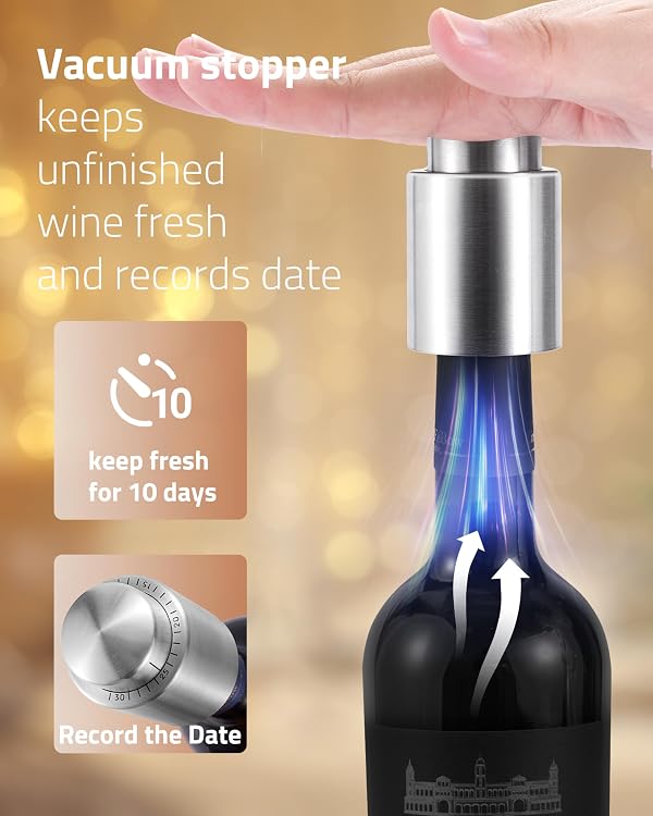 Electric Wine Opener Set - Premium Wine Gifts with Wine Opener, Foil Cutter, Wine Aerator, Vacuum Stopper, and Elegant Gift Box - Ideal Christmas Gift for Unforgettable Moments by Chunyee - Image 7