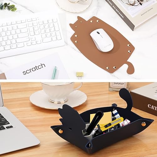 Miniatura 3 de Paquete de 2 bandejas de cuero para valet, soporte para bolígrafos para escritorio, bandeja organizadora de escritorio, regalo de cumpleaños,