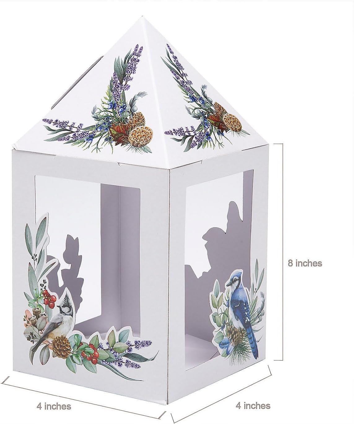 Pinecone & Birds Paper Lantern Centerpieces - 4" x 4" x 8" (1 Set) - Charming Woodland-Themed Decor for Weddings, Parties & Holiday Table Decorations