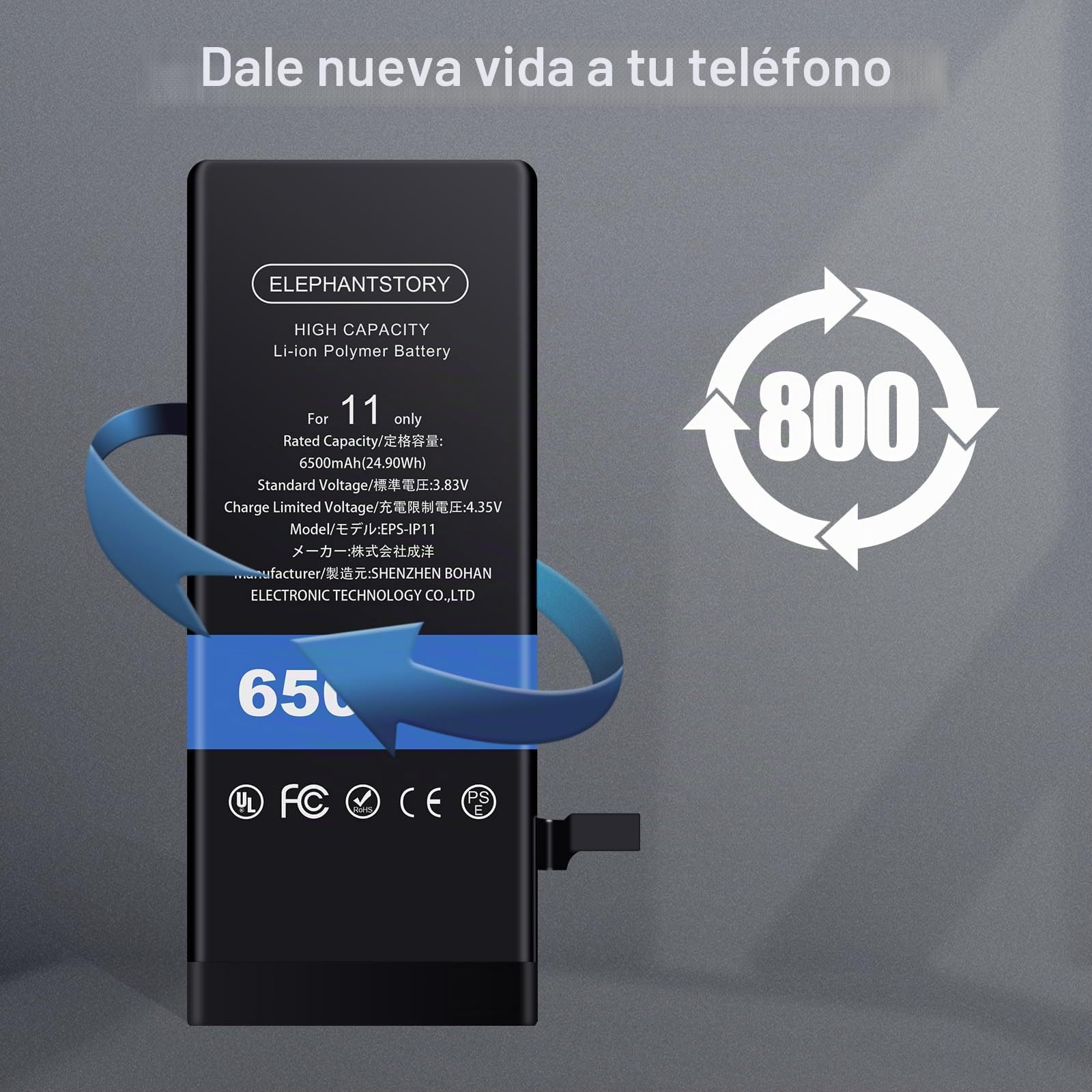 ElephantStory Batería para iPhone 11 Pro, 6500 mAh Alta Capacidad Baterias de Polímero de Litio Compatible con A2160 A2215 A2217, Kits de Herramientas de Reparación Completa Dentro