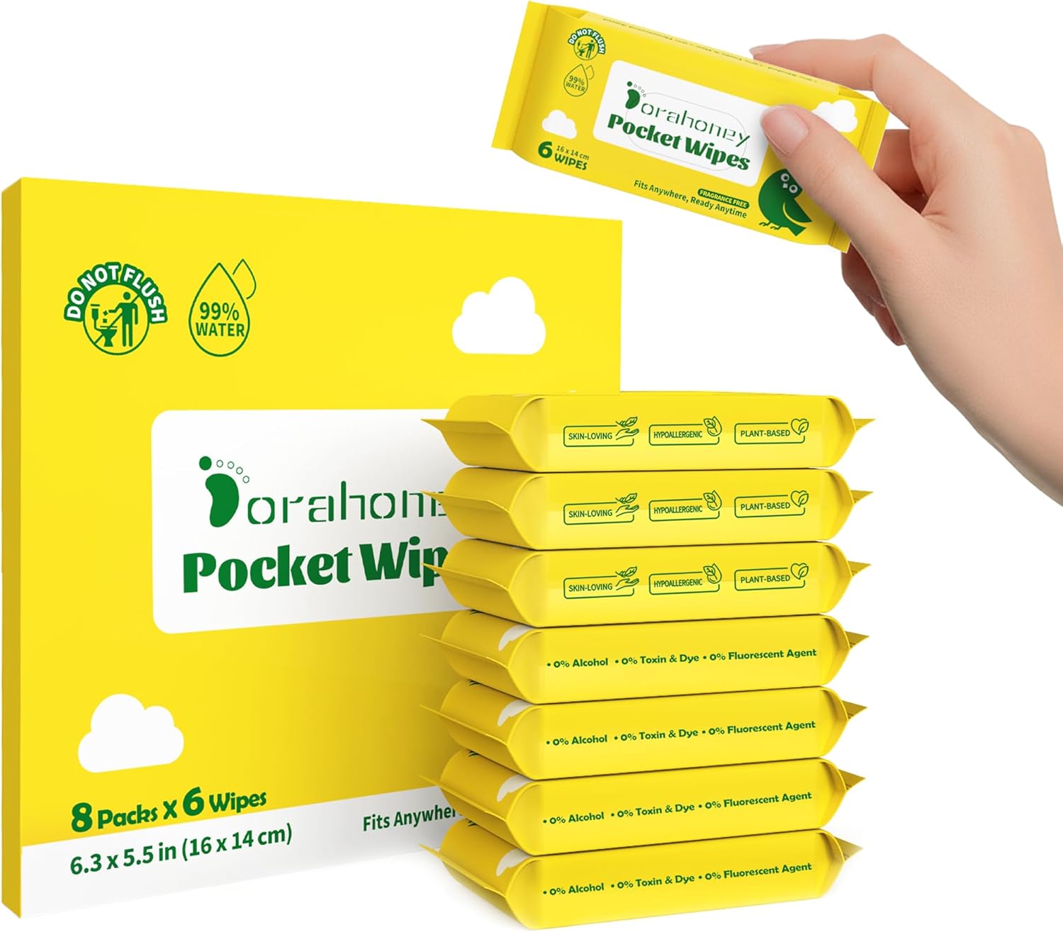 Mini Wet Wipes Travel Size, Sensitive Fragrance Free Travel Wipes, 99% Water, Unscented & Hypoallergenic Hand and Face Wipes for Adults, Kids & Baby Care, 8 Pack Total 48 Wipes