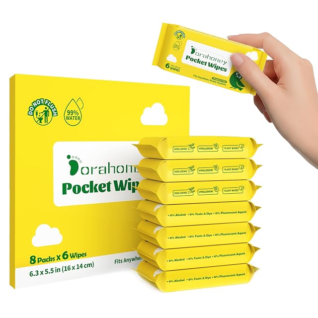Unscented Travel Wet Wipes 99 Purified Water Mini Wipes for Sensitive Skin Hypoallergenic Plastic-Free Pocket Wipes 48 Count