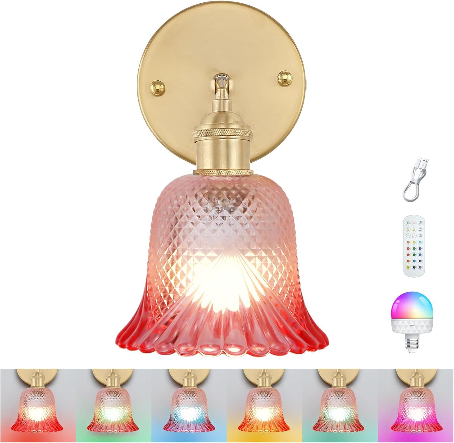 GEEZO Vintage Battery Operated Wall Sconce, with Rechargeable Battery Powered Wall Light with Remote Control for Bedside Bedroom