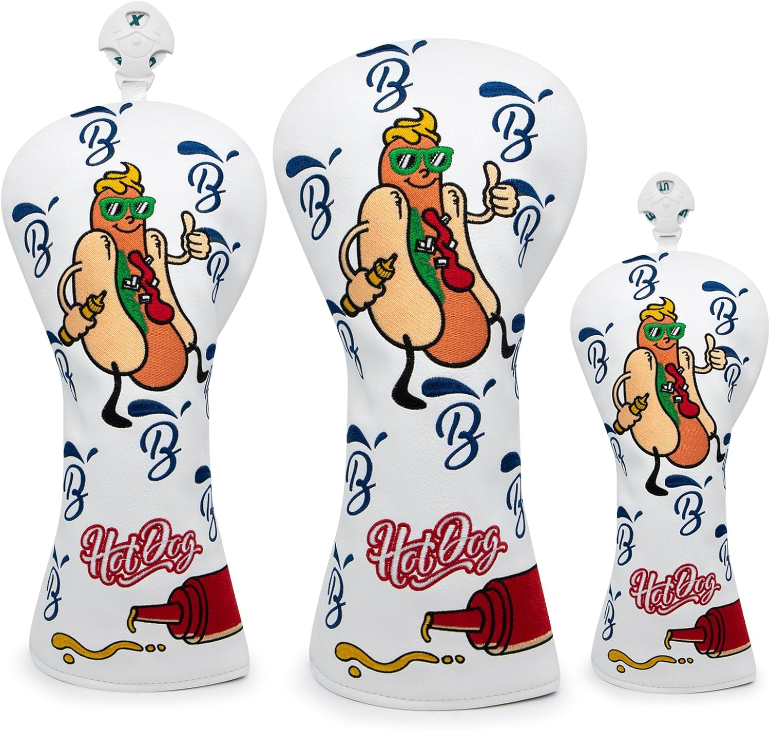 Golf Club Covers, Hot Dog Golf Driver Cover Fariway Wood Headcovers Hybrid Head Covers 3 Wood Headcover Leather Golf Headcover with Number Tag for All Brand