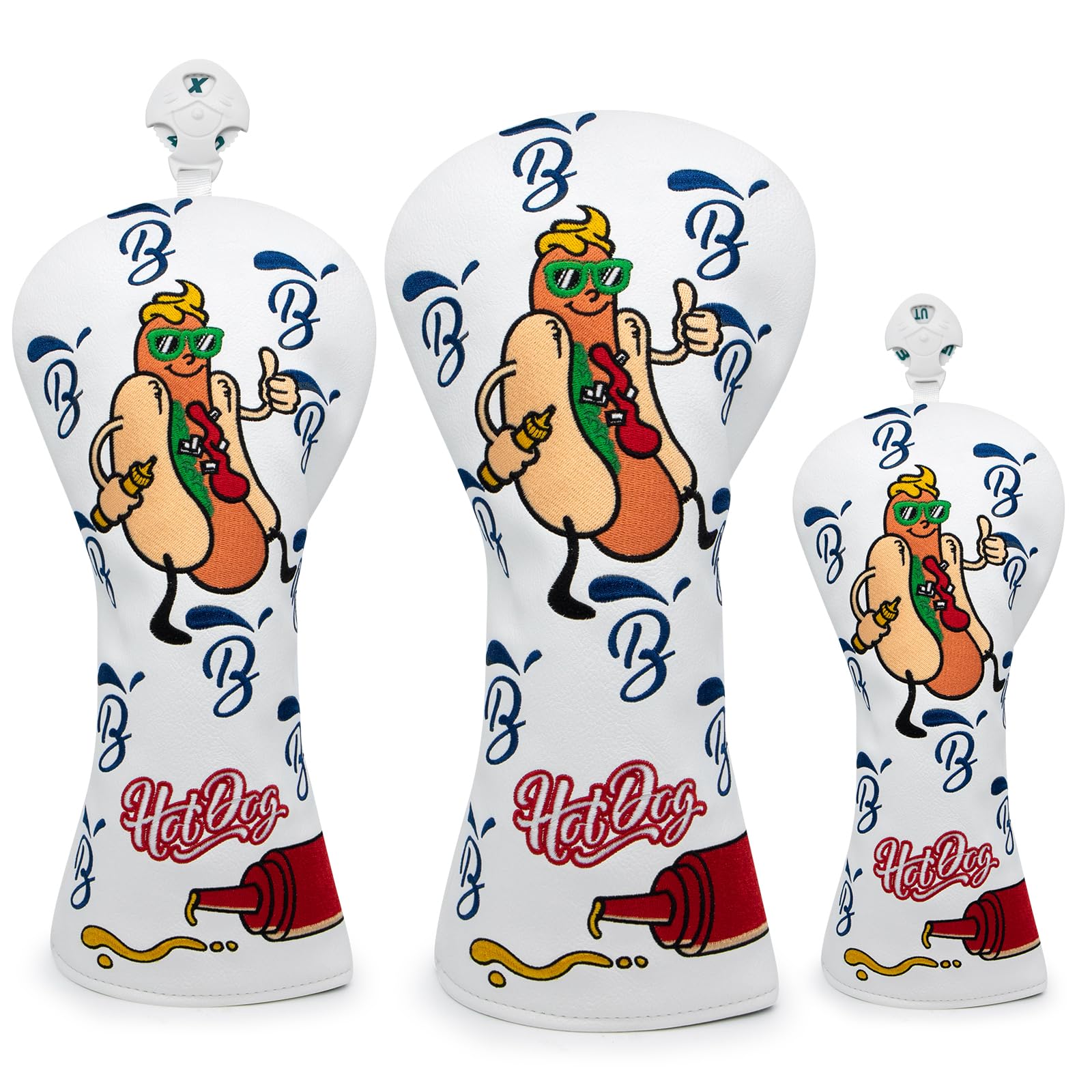 Golf Club Covers, Hot Dog Golf Driver Cover Fariway Wood Headcovers Hybrid Head Covers 3 Wood Headcover Leather Golf Headcover with Number Tag for Scotty Cameron Odyssey Taylormade All Brand