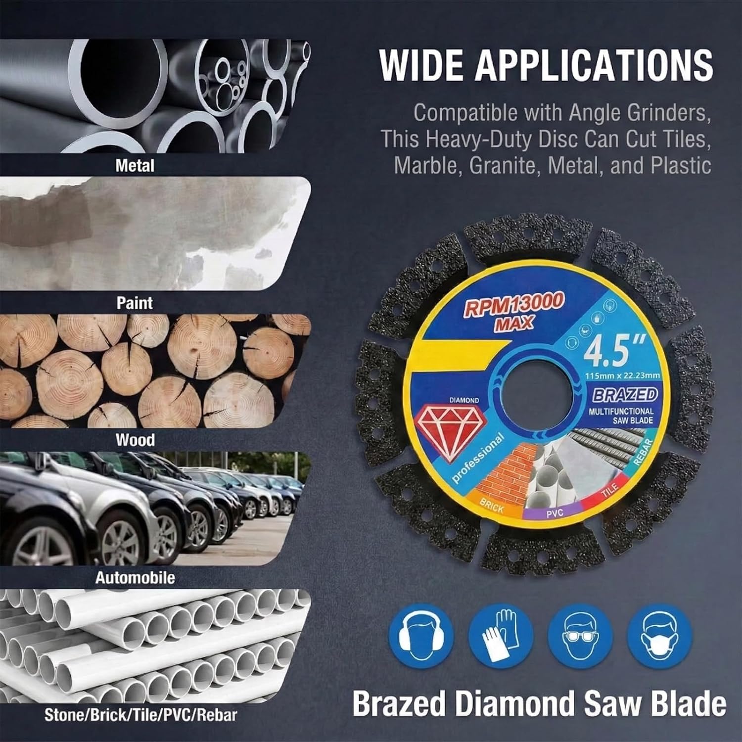 4.5-Inch Multi-Purpose Diamond Cutting Disc Suitable for Cutting Various Materials—Compatible with Angle Grinders, This Heavy-Duty Disc Can Cut Tiles, Marble, Granite, Metal, and Plastic(3PCS)