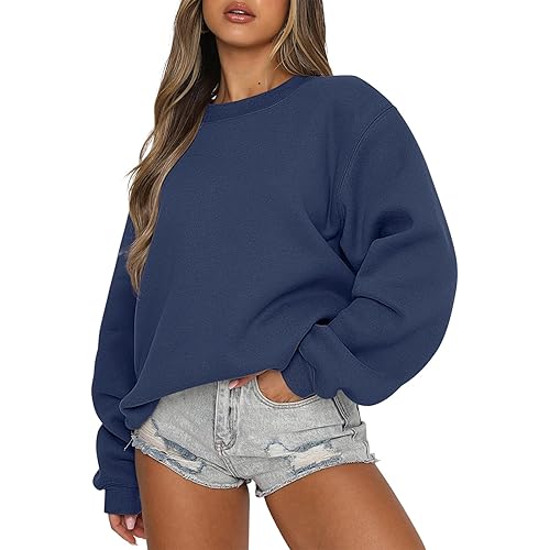 ANRABESS Women's Long Sleeve Sweatshirt Casual Crewneck Loose Fit Pullover Hoodie Fleece Fall Tops