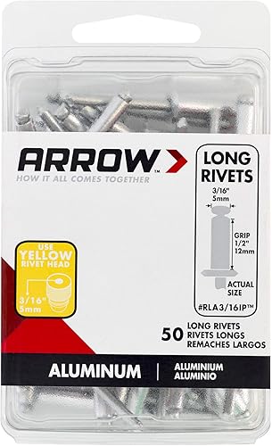 Miniatura 4 de Arrow RLA316IP Remaches largos de aluminio de 316 pulgadas para metal, tela, cuero y reparación de automóviles, paquete de 50