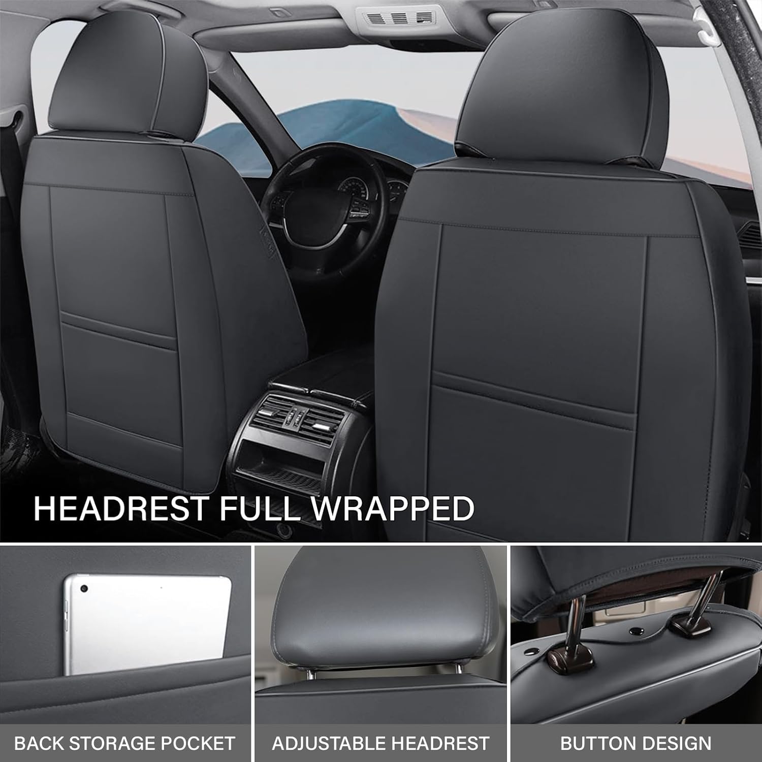 Car seat Covers Fit 95% of Audi Models 2000-2024,Premium Nappa Leather Waterproof Anti-Slip Sports Seat Cover,Airbag Compatible Easy to Install Seat Protector Front Pair(Gray&Black)