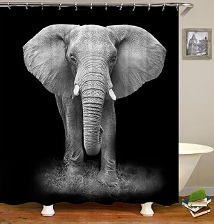Elephants Shower Curtain, African Wild Animal Elephants Close-Up Black Gray Polyester Cloth Print Bathroom Curtains Include 12 Hooks Sets 72〃w by 72〃L(TP187)
