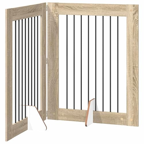 vidaXL Puerta para Perros Plegable con Soportes 2 uds. Roble Sonoma