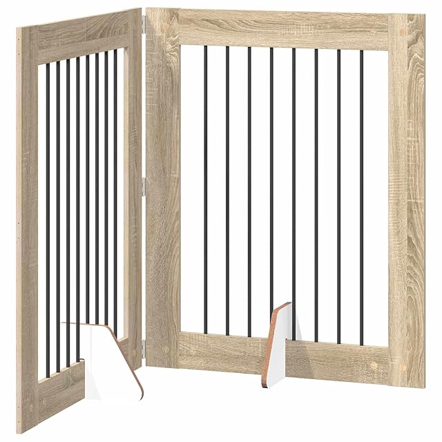 vidaXL Puerta para Perros Plegable con Soportes 2 uds. Roble Sonoma
