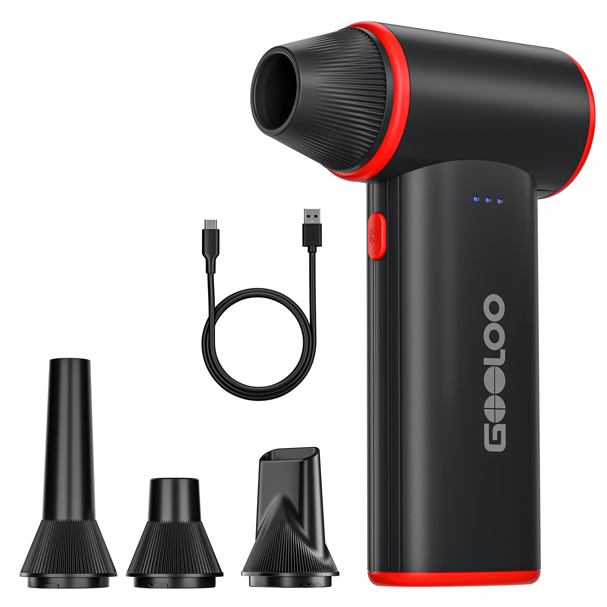 GOOLOO F3 Elektrisches Staubgebläse Druckluftspray – 150000 U/min Wiederaufladbarer Electric Air Duster, Schnellladung und 3-Stufig Einstellbares Mini Gebläse Akku für Tastatur, Auto, Outdoor, Sofa