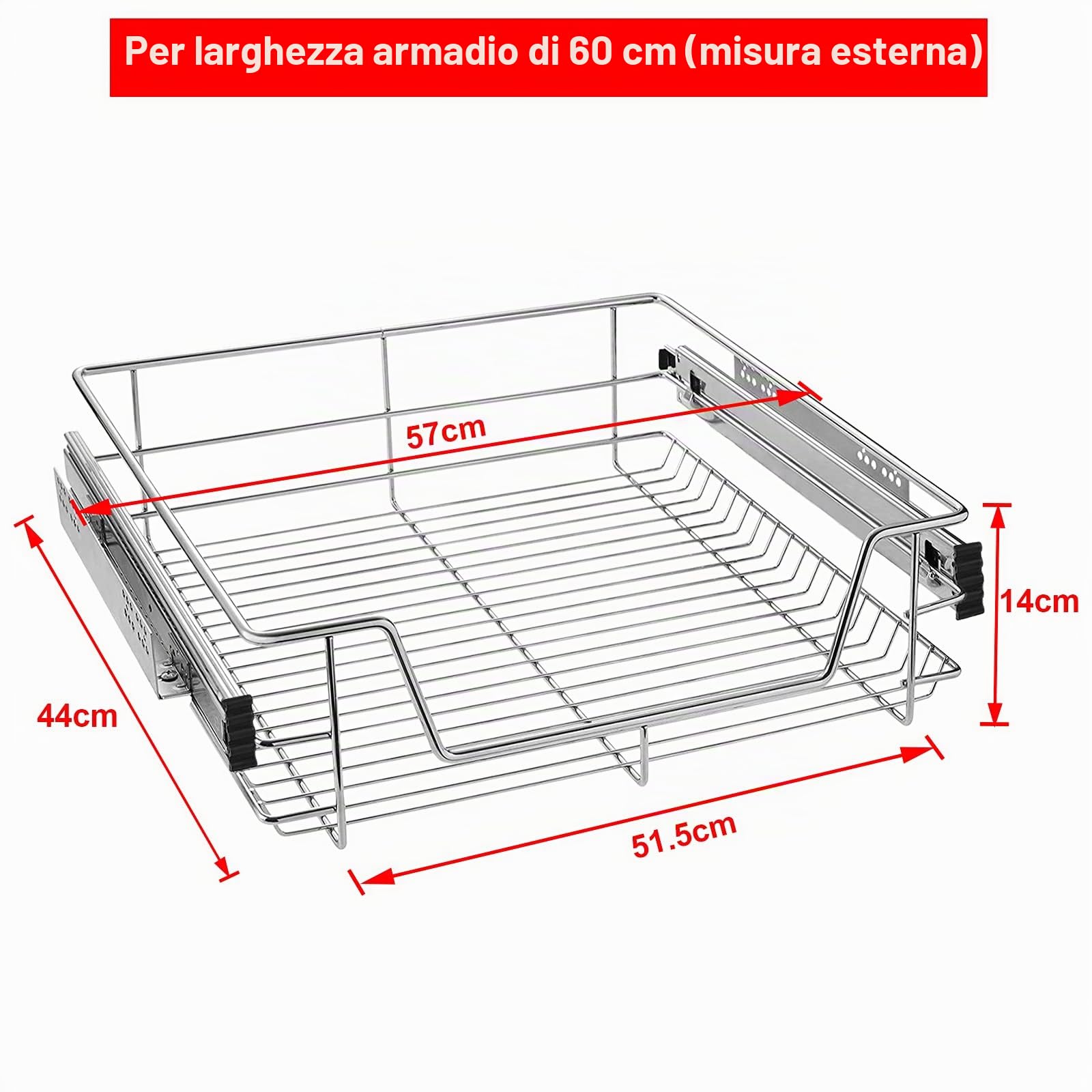 UISEBRT 4X Cassetto Telescopico Cucina 60cm - Mobili Cucina Cestello con Binario (60cm)