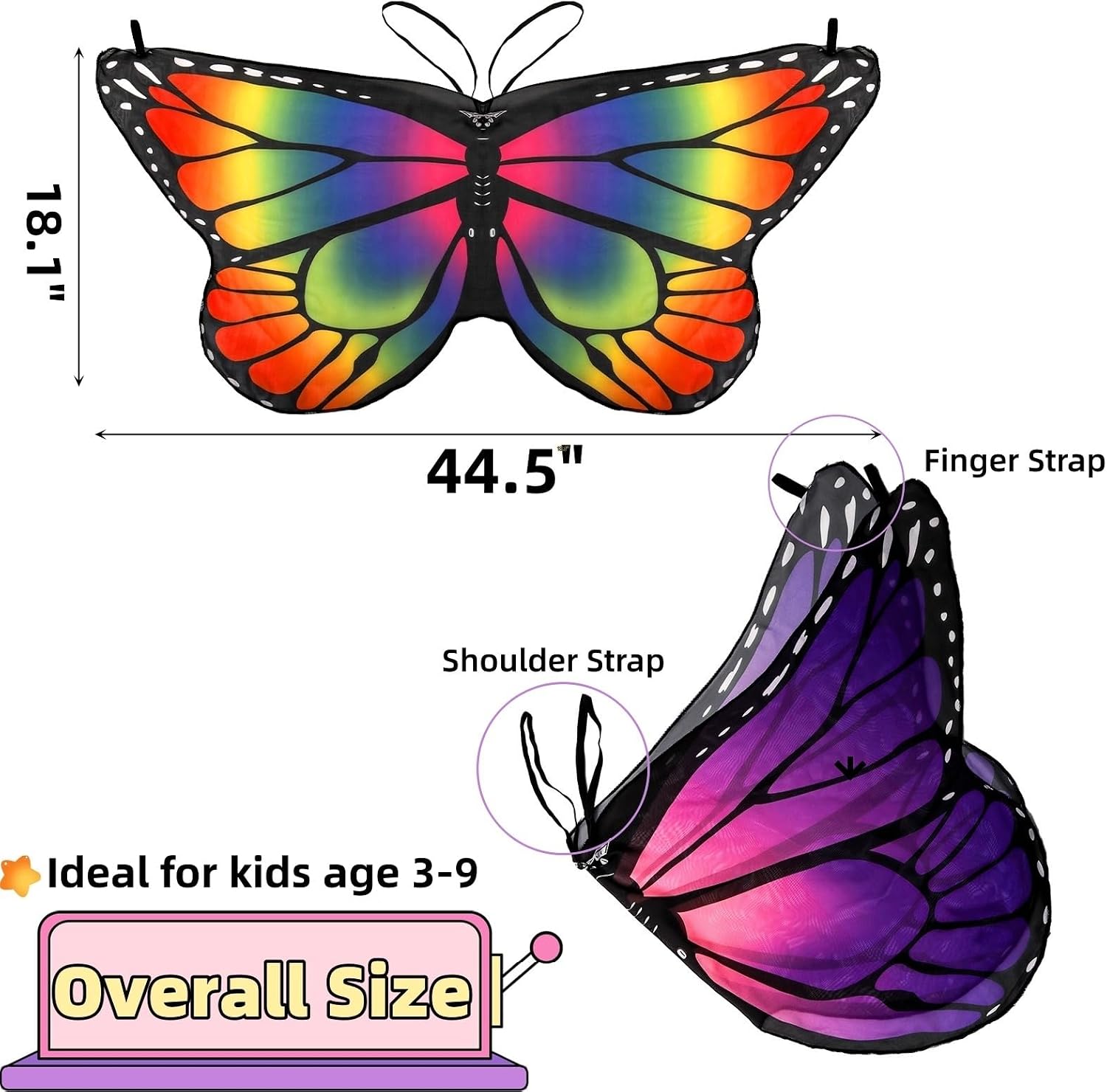 Covzoe 6 Pieces Kids Butterfly Wings, Girls Fairy Angel Dress Up Wings Bulk for Chidlren, Princess Costume Cape Butterfly Accessories Kit for Cosplay, Christmas Party, Birthday Toys, Halloween